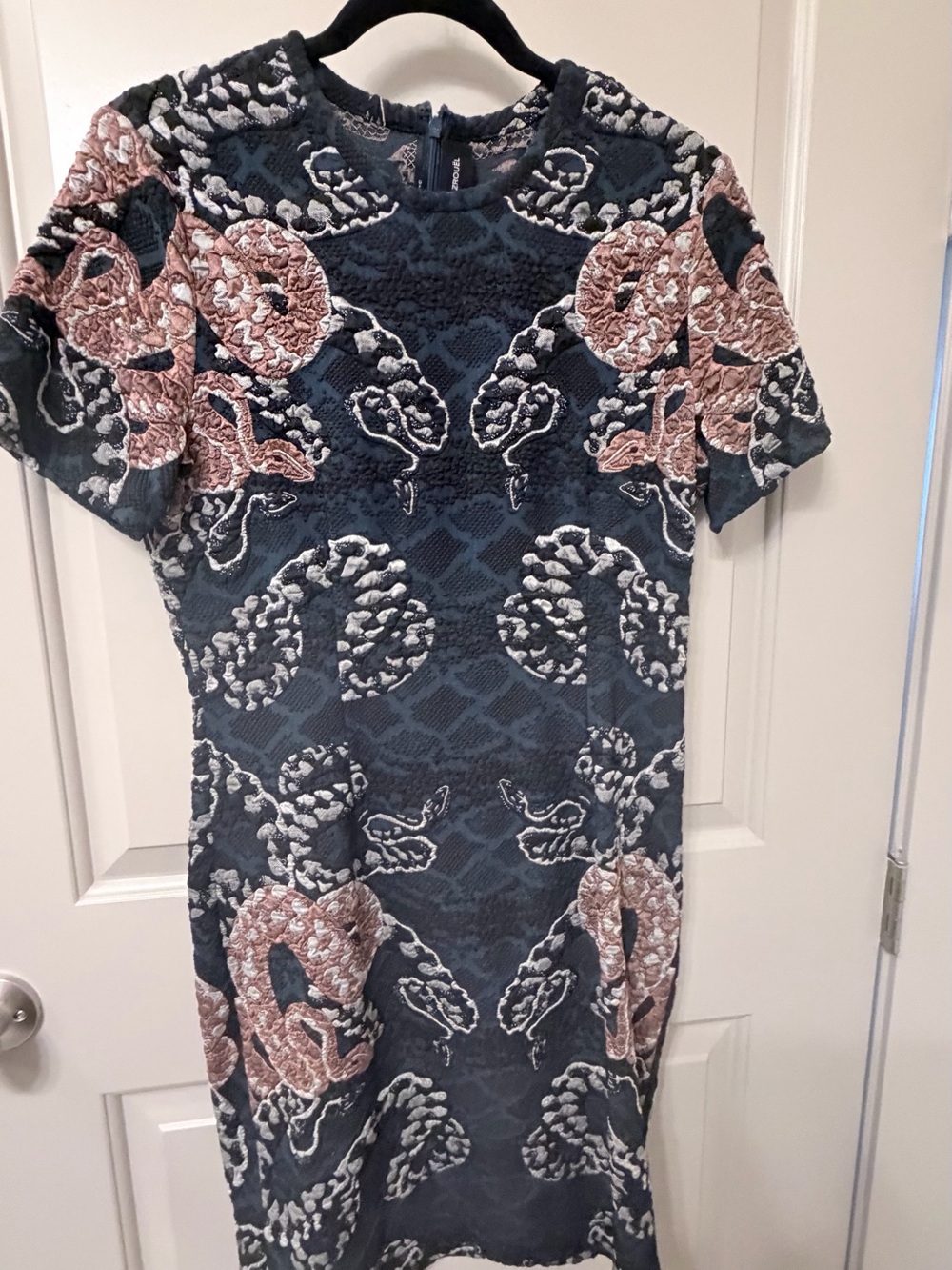 Yigal Azrouel Navy & Blush Floral Textured Midi Dress